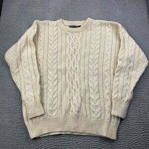Woolovers Cable Knit Sweater Cream Size Medium Mens 100% Wool